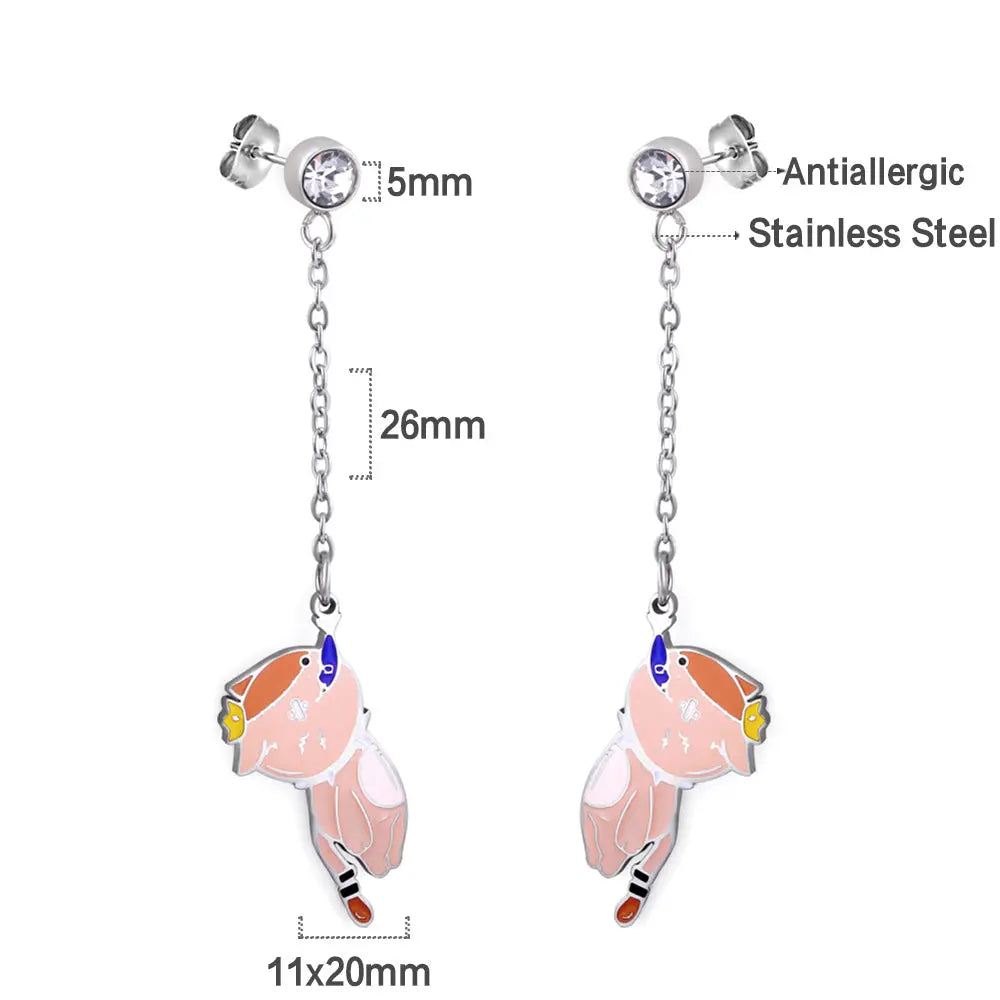 Fashion Diamond + Chain with Cat Eat Fish Mixed Color Stud Earrings asonjewelry