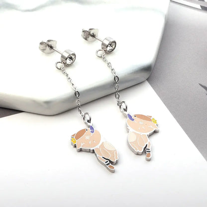 Fashion Diamond + Chain with Cat Eat Fish Mixed Color Stud Earrings asonjewelry