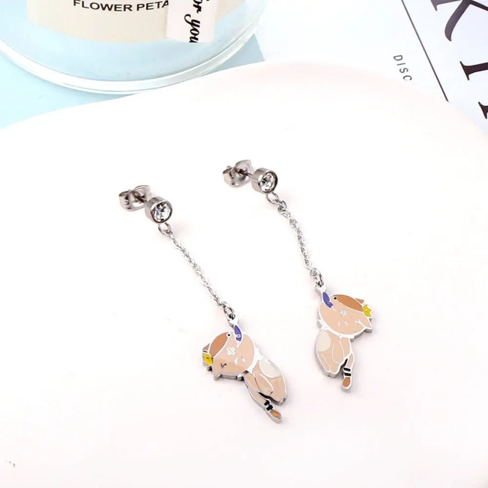 Fashion Diamond + Chain with Cat Eat Fish Mixed Color Stud Earrings asonjewelry