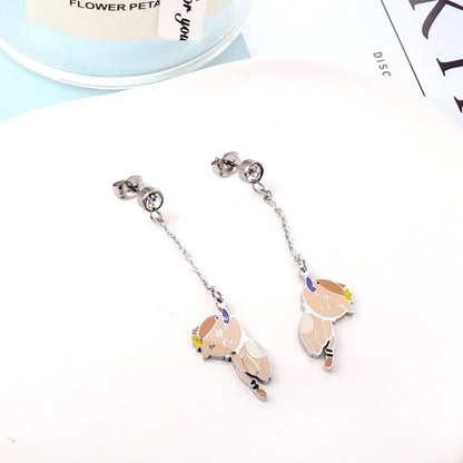 Fashion Diamond + Chain with Cat Eat Fish Mixed Color Stud Earrings asonjewelry
