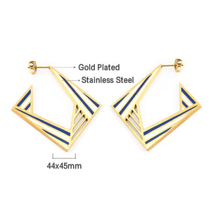 Fashion Rhombus Hollow Mixed Color Stud Earrings