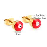 Boucles D'oreilles Tige Oeil De Chat Rouge Plaqué Or 18 Carats