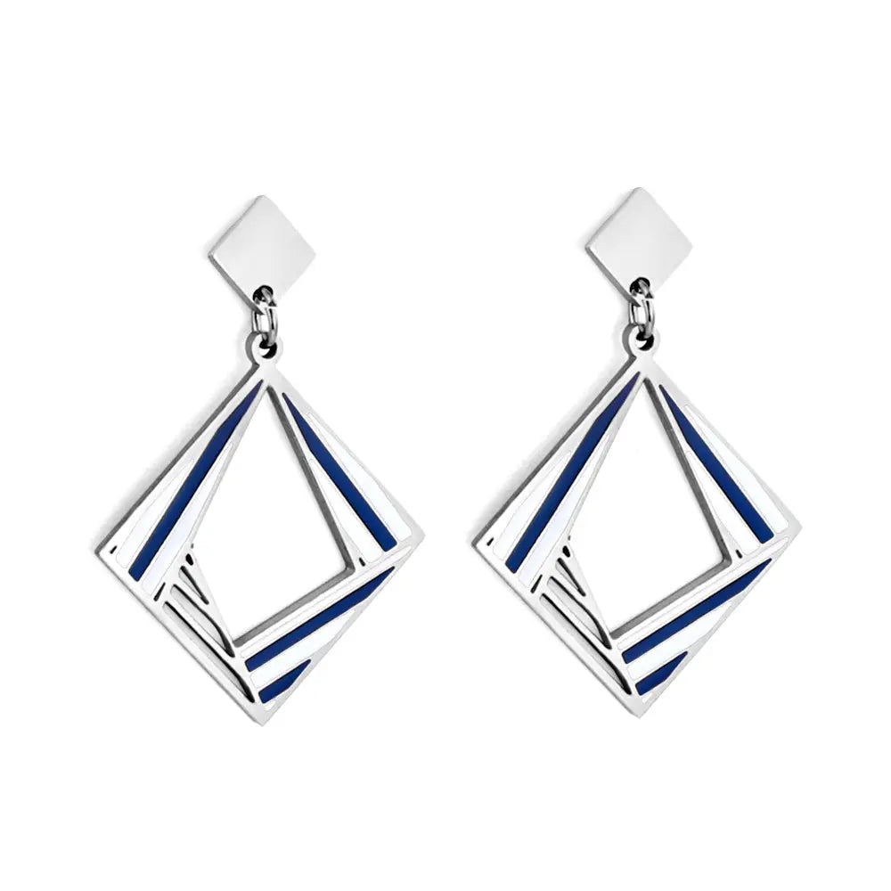Stainless Steel Small Rhombus + Large Rhombus Hollow Mixed Color Stud Earrings asonjewelry