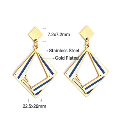 Stainless Steel Small Rhombus + Large Rhombus Hollow Mixed Color Stud Earrings asonjewelry