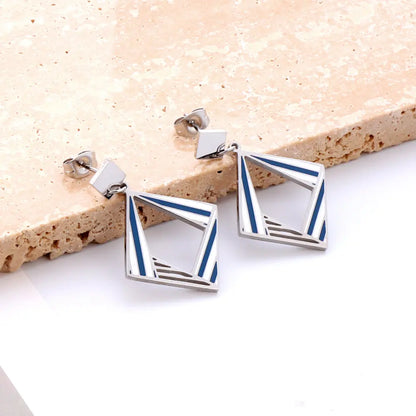 Stainless Steel Small Rhombus + Large Rhombus Hollow Mixed Color Stud Earrings asonjewelry