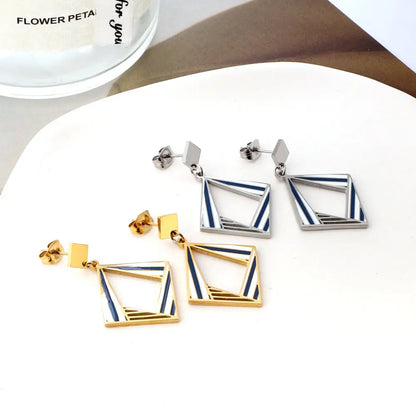 Stainless Steel Small Rhombus + Large Rhombus Hollow Mixed Color Stud Earrings asonjewelry