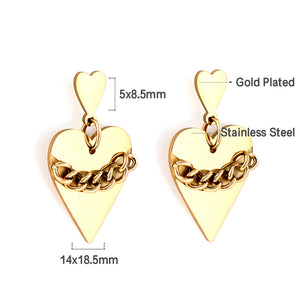Anti-Allergy Small Heart+Large Heart with Chain Stud Earrings