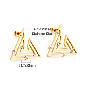 Stainless Steel Triangle with 5 Diamonds Stud Earrings