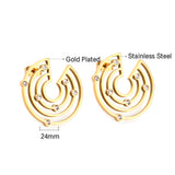 Stainless Steel Round with 7 Diamonds Stud Earrings