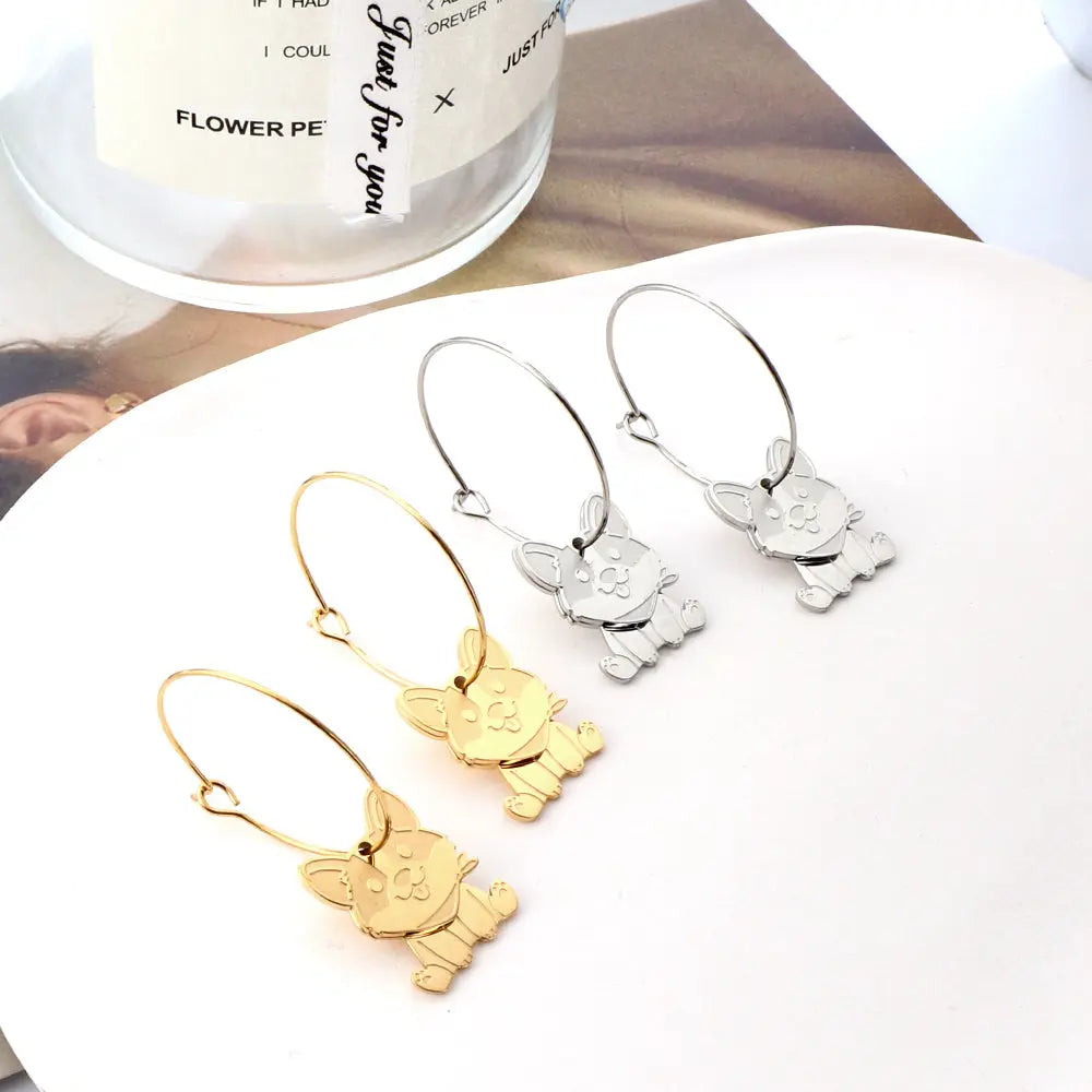 Fashion Stainless Steel Circle with Dog Earrings asonjewelry