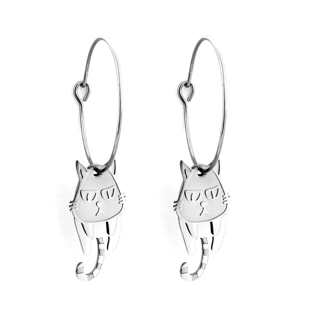 Fashion Stainless Steel Circle with Cat Earrings asonjewelry