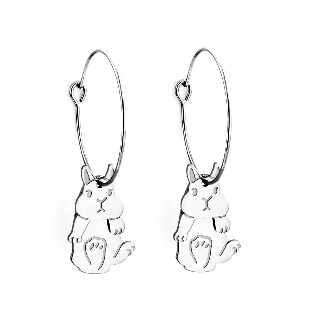 Fashion Stainless Steel Circle with Rabbit Earrings asonjewelry