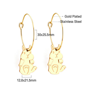 Fashion Stainless Steel Circle with Rabbit Earrings