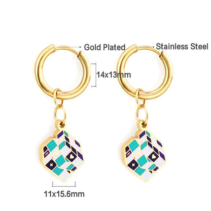 Fashion Circle with Rubik's Cube Mixed Color Earrings asonjewelry