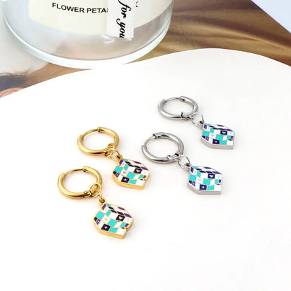 Fashion Circle with Rubik's Cube Mixed Color Earrings asonjewelry