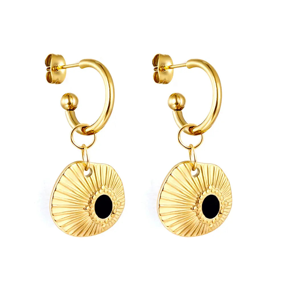 Fashion Half Circle Steel Ball with Shell Black Stud Earrings asonjewelry