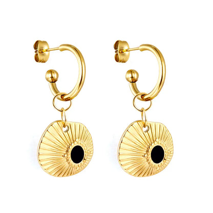 Fashion Half Circle Steel Ball with Shell Black Stud Earrings asonjewelry