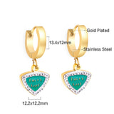 Fashion Camber Buckle Heart Shaped Green With English White Diamonds Earrings