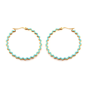 Stainless Steel Round Blue Hoop Earrings