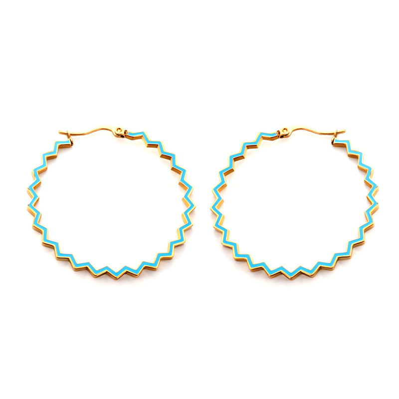 Stainless Steel Round Blue Hoop Earrings