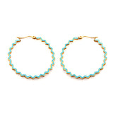 Stainless Steel Round Blue Hoop Earrings