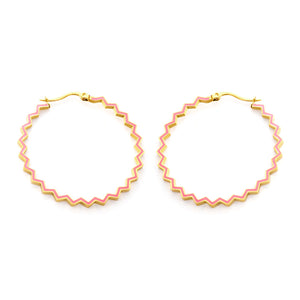 Stainless Steel Round Pink Hoop Earrings