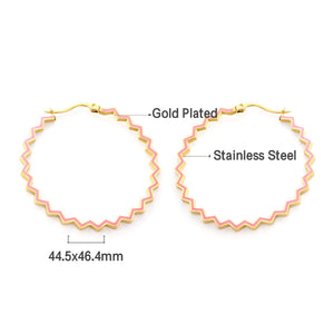 Stainless Steel Round Pink Hoop Earrings