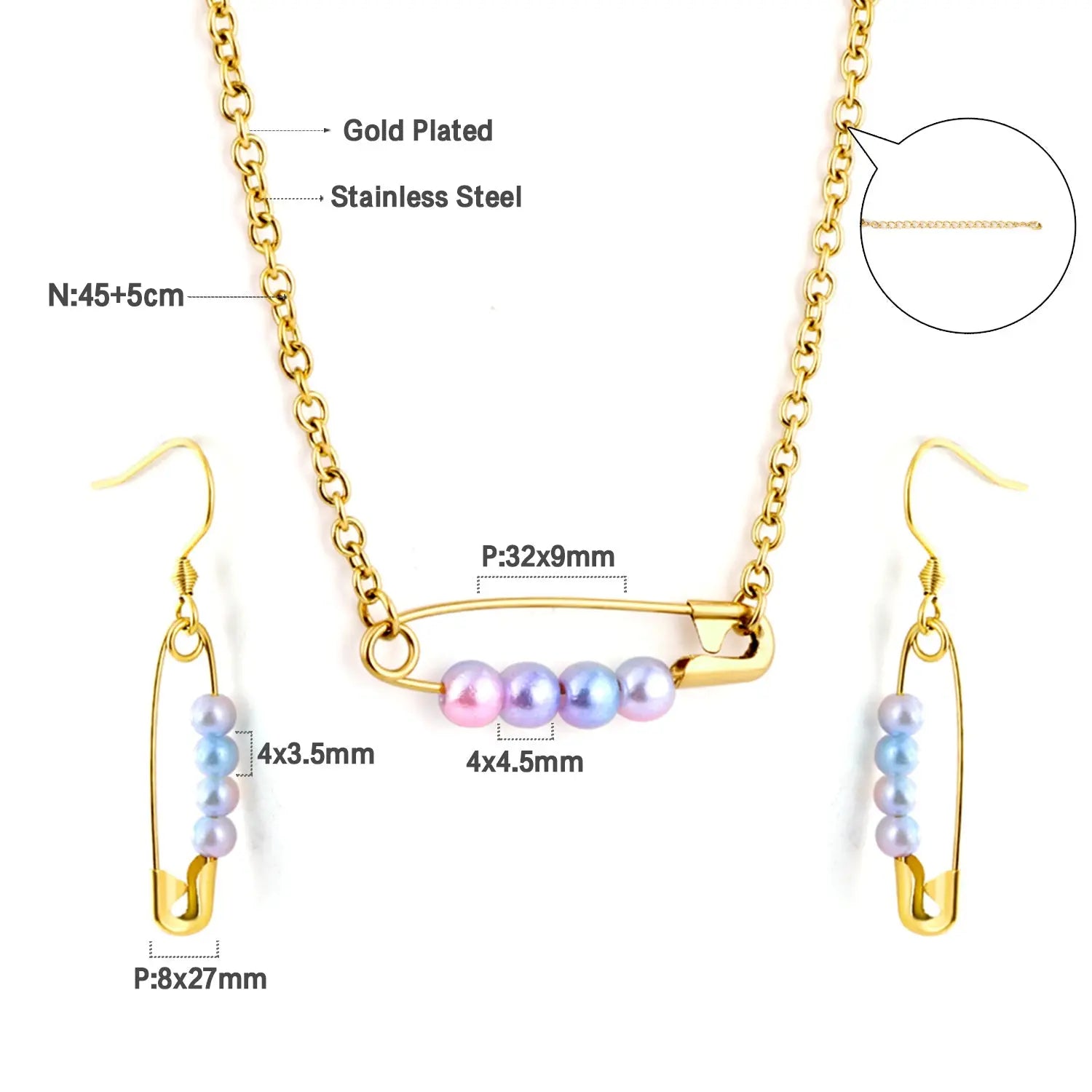 Stainless Steel 4 Colored Pearls Buckle Jewelry Set asonjewelry