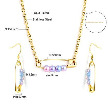 Stainless Steel 4 Colored Pearls Buckle Jewelry Set asonjewelry