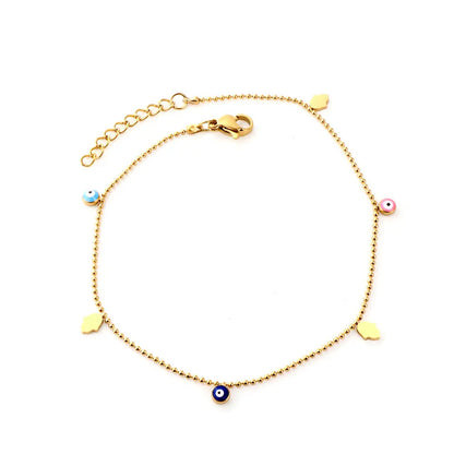 Stainless Steel 3 Palms + 3 Mixed Color Cat's Eyes Anklet asonjewelry