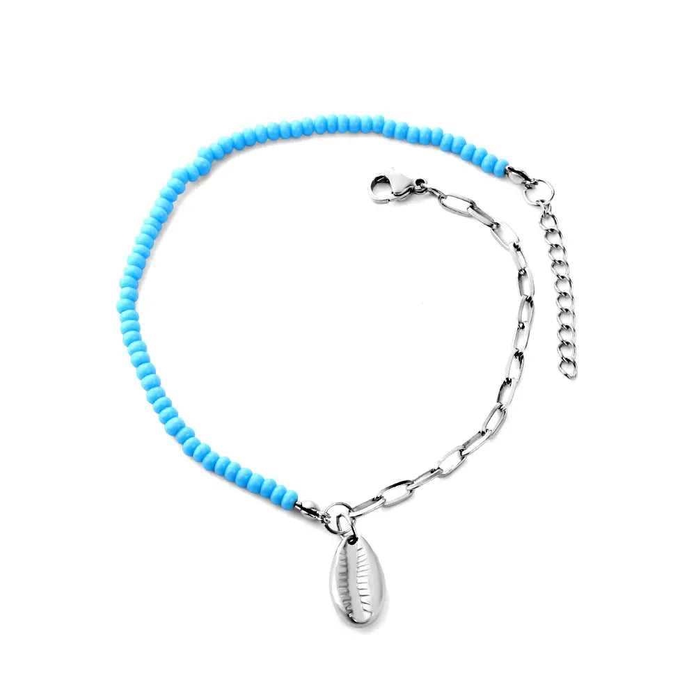 Fashion Half Blue Beads + Chain With Lobster Clasp Anklet asonjewelry