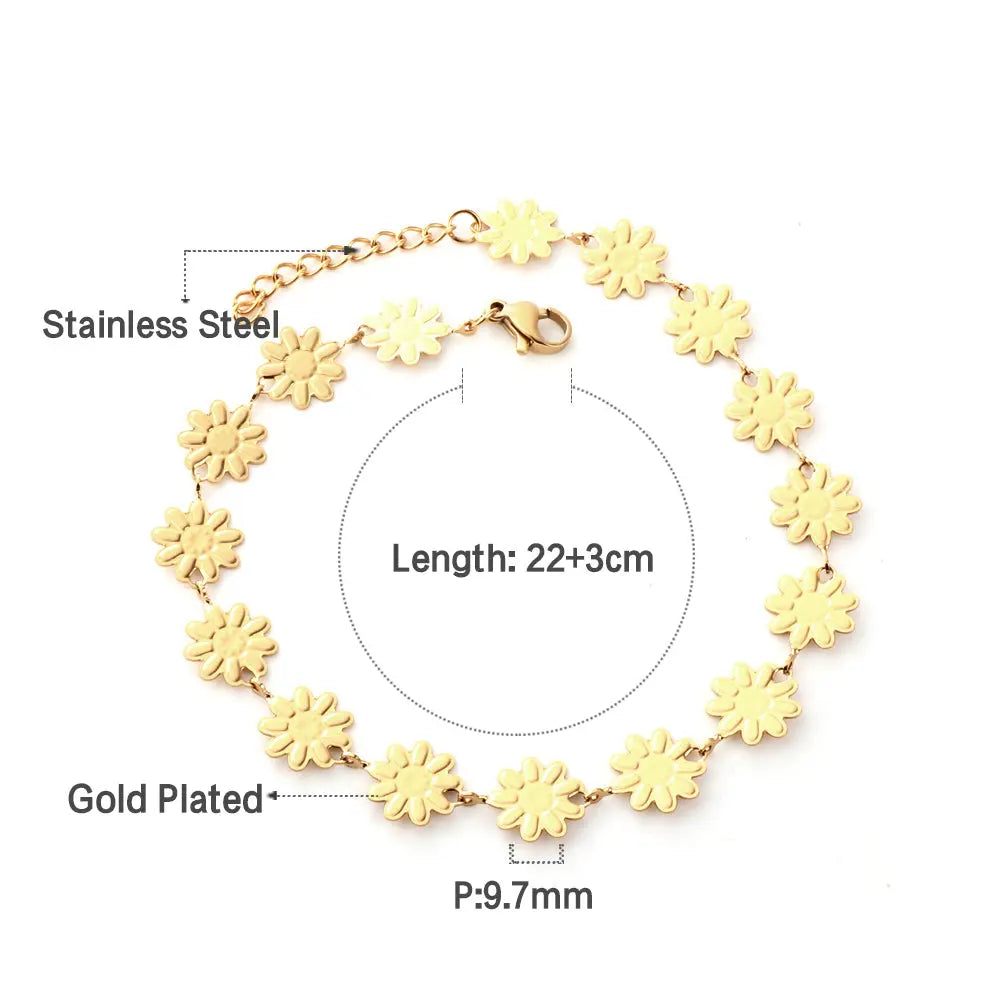 Stainless Steel 16 Small Daisy Anklet asonjewelry