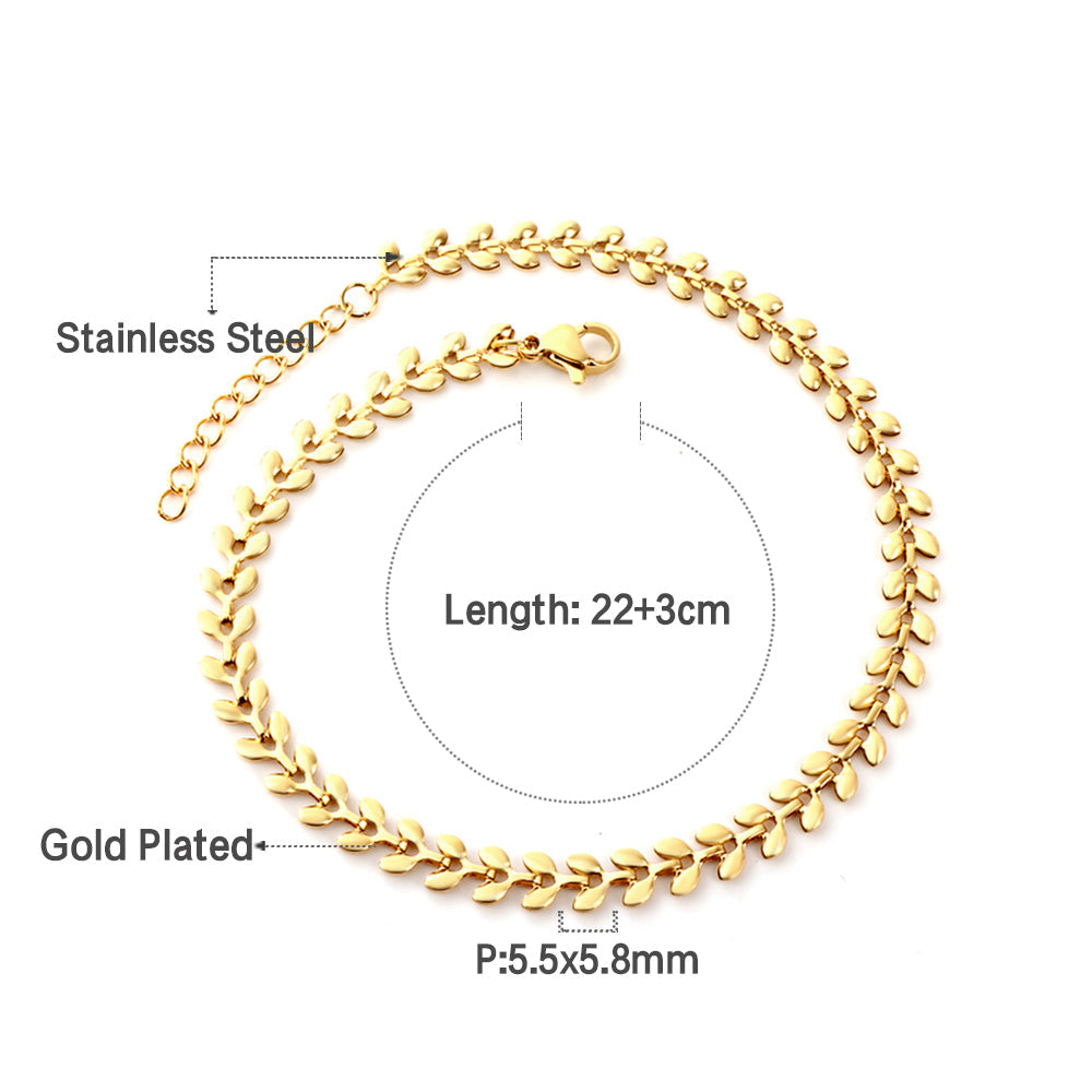 Stainless Steel 18k Gold Plated Sapling Anklet asonjewelry
