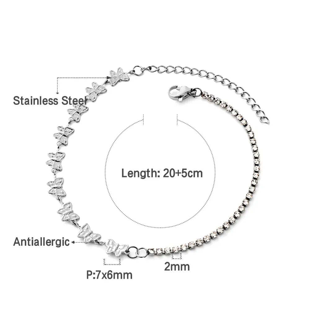 Stainless Steel 9 Butterflies + With Drill Chain Anklet asonjewelry