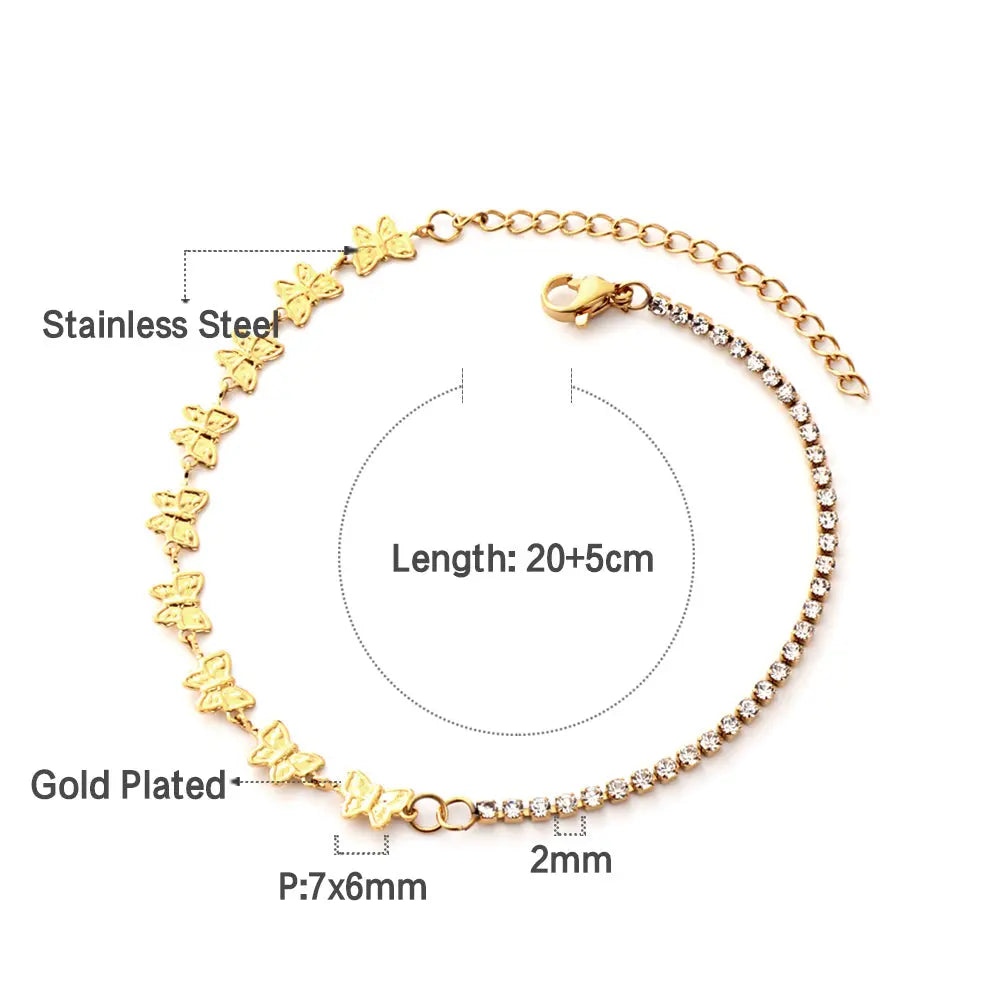 9 Butterflies With Diamonds Chain Anklet asonjewelry