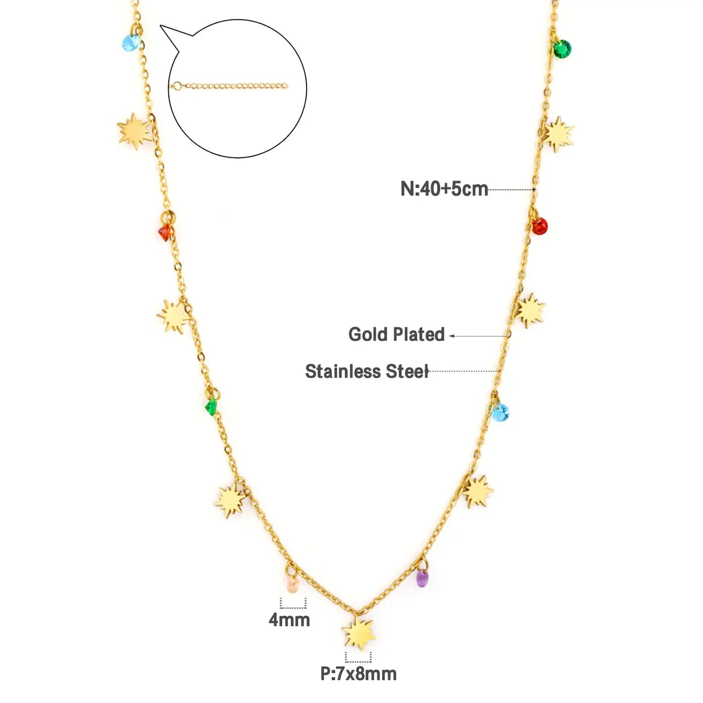 7 Lucky Star Accessories + 8 Mixed Color Diamonds Necklace asonjewelry