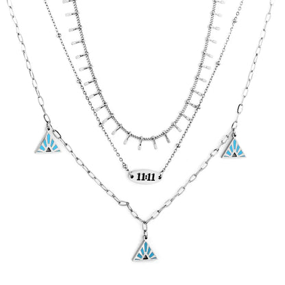 Blue Pyramid Accessories + Double 11 Accessory + Chain Triple Chain Necklace asonjewelry
