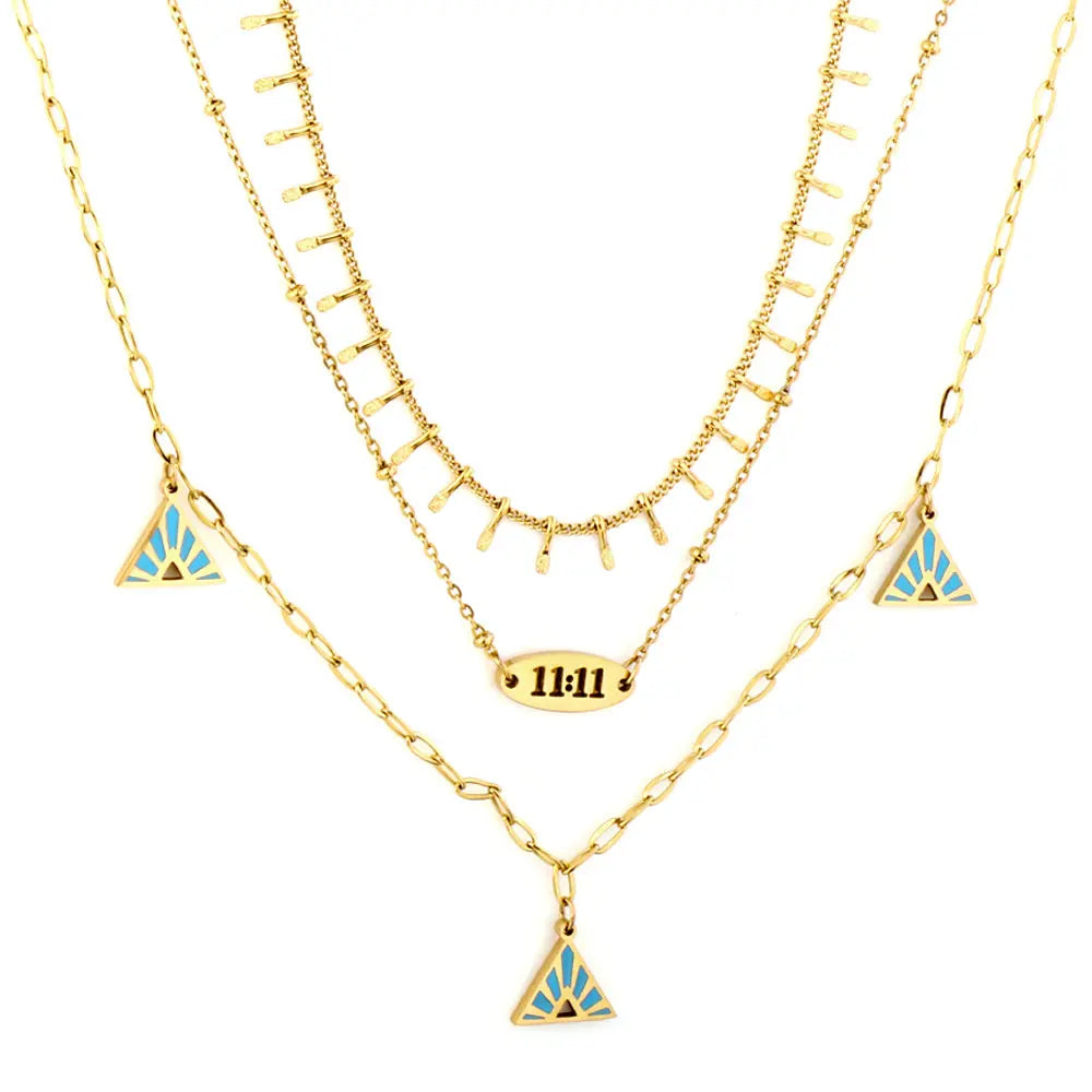 Blue Pyramid Accessories + Double 11 Accessory + Chain Triple Chain Necklace asonjewelry