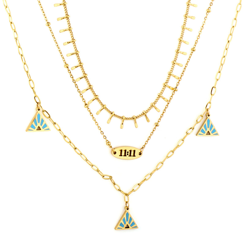 Blue Pyramid Accessories + Double 11 Accessory + Chain Triple Chain Necklace