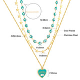 Green Heart-shaped Eye Accessory+Star with Chain + Green Eyeball Chain Triple Chain Necklace