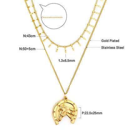 New Hamsa Hand Pendant Necklace For Women Girls Stainless Steel Blue Evil Eyes Double Layer Chain Turkish Luck Jewelry asonjewelry