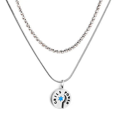 Blue Lucky Star Round Accessory+White Diamond with Chain Double Chain Necklace asonjewelry