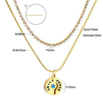 Blue Lucky Star Round Accessory+White Diamond with Chain Double Chain Necklace asonjewelry