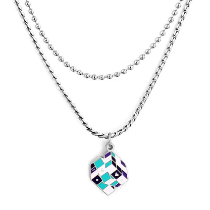 Mixed Color Rubik's Cube Accessory+Chain Double Chain Necklace asonjewelry