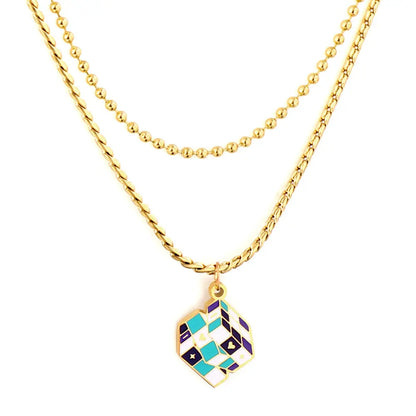 Mixed Color Rubik's Cube Accessory+Chain Double Chain Necklace asonjewelry