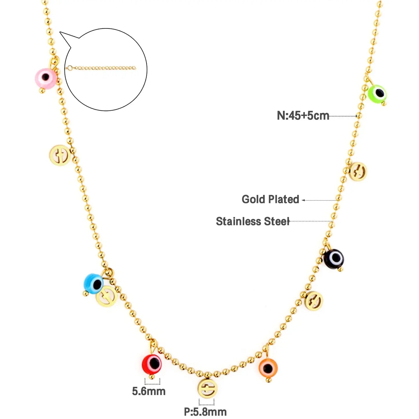 5 Circle Cross Accessories + 6 Mixed Color Eyeballs Necklace asonjewelry