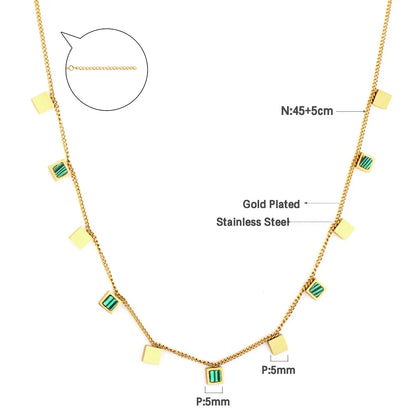 5 Square Green Drip Oil + 6 Square Accessories Necklace asonjewelry