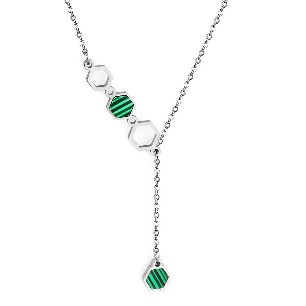 4 Large and Small Hexagons With Green Drip Oil Accessories Necklace asonjewelry
