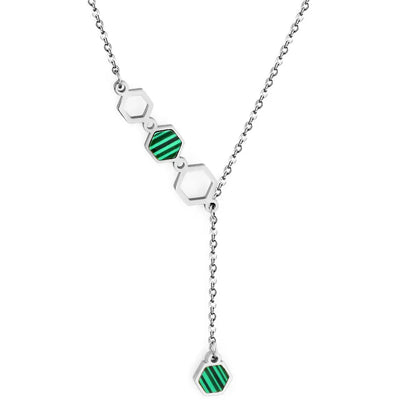 4 Large and Small Hexagons With Green Drip Oil Accessories Necklace asonjewelry