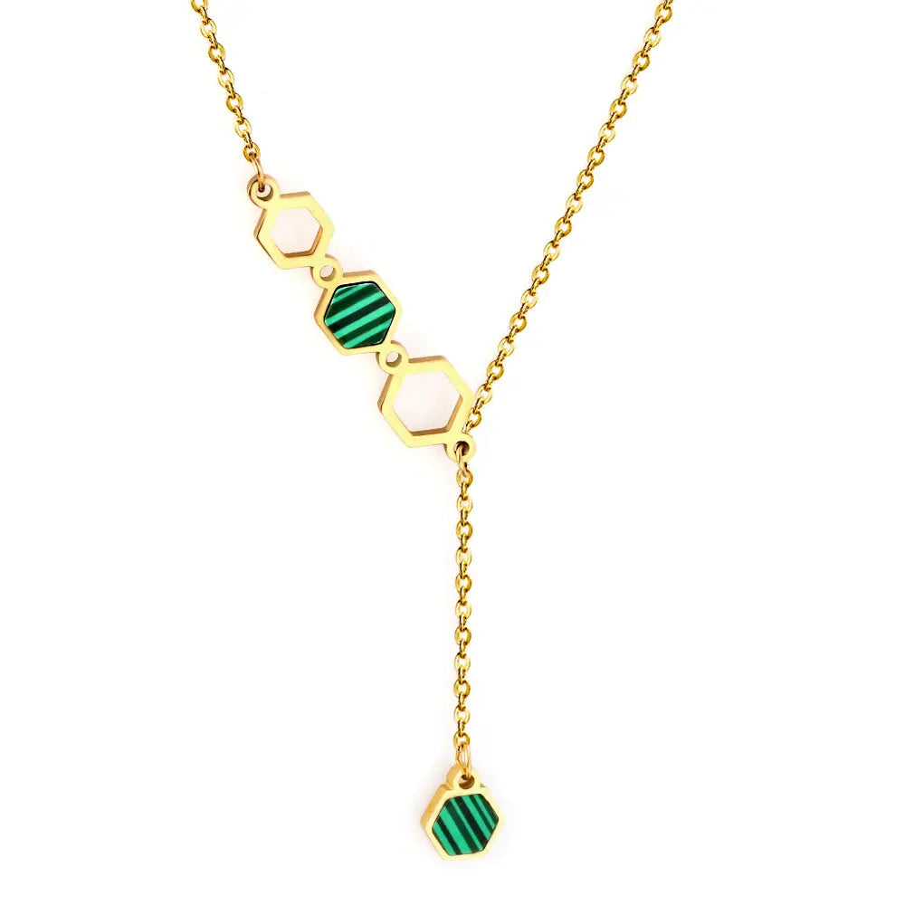4 Large and Small Hexagons With Green Drip Oil Accessories Necklace asonjewelry